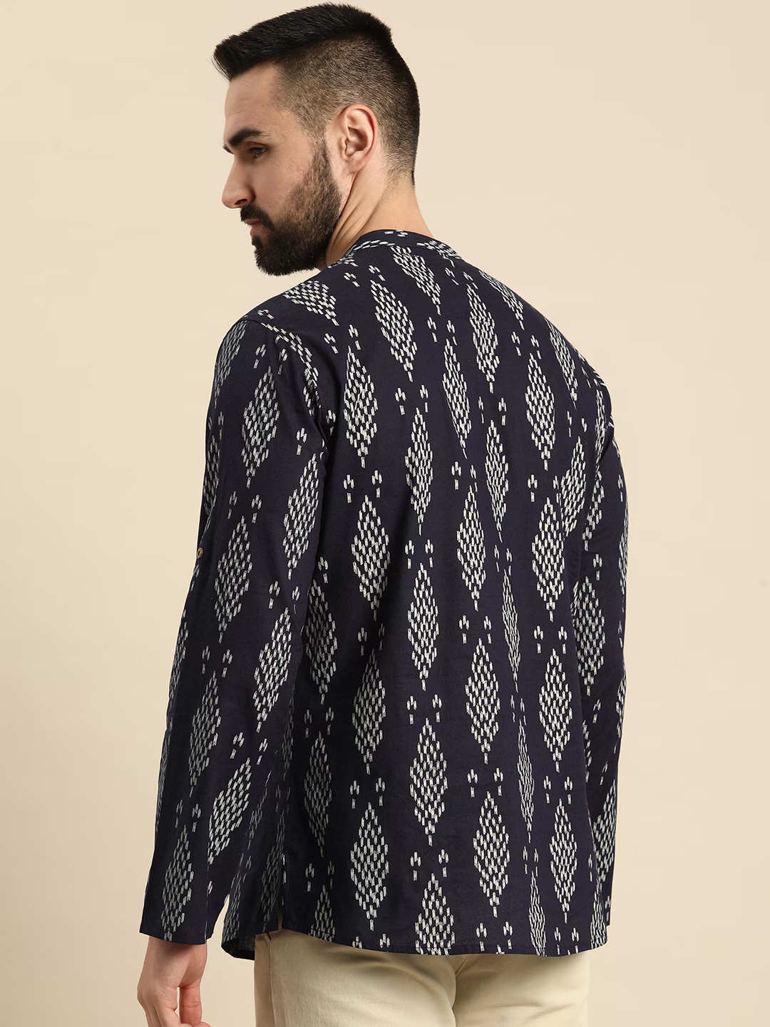 Men Ethnic Motifs Navy Blue Printed Block Print Kurta