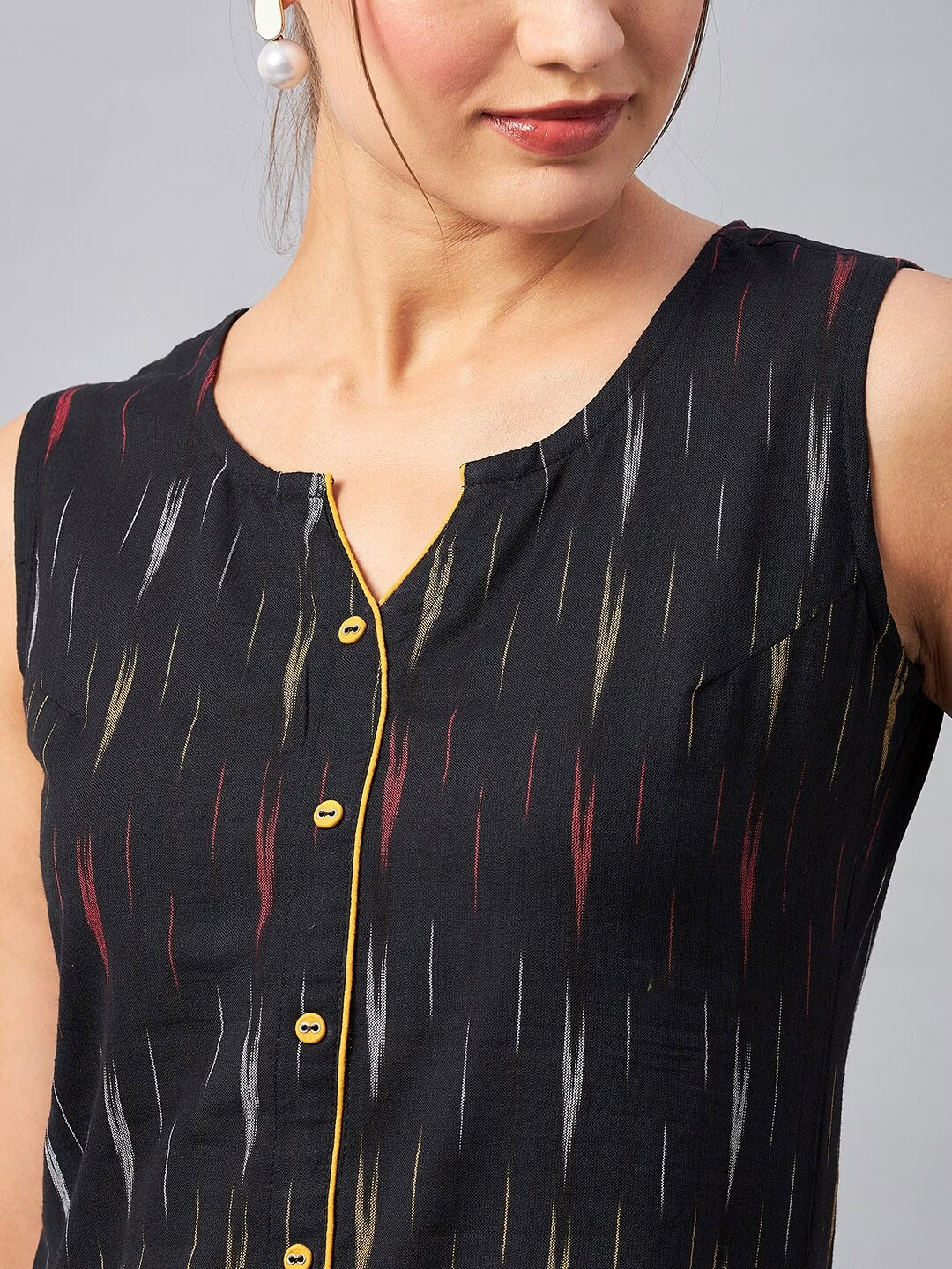 Self Design Sleeveless Cotton A-line Dress