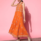 Women Orange Viscose Rayon Fluid Tie-Up Ethnic Dress