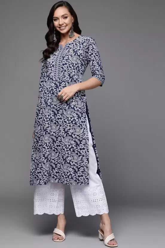 Women Black and White Viscose Rayon Kurta and Palazzo Set