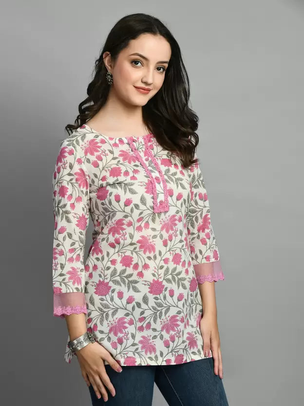 Casual Regular Sleeves Printed Women Pink, White, Green Top