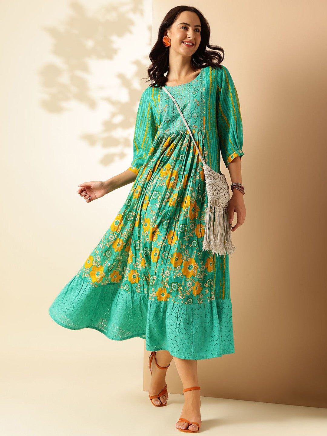 Women Floral Printed Fit And Flared Maxi Dress