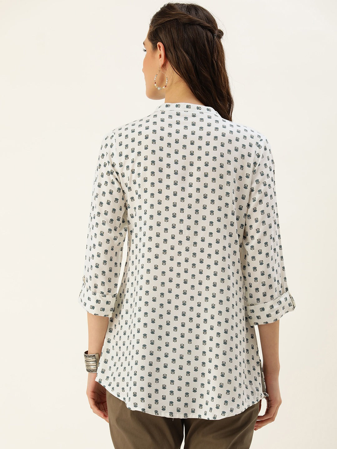 Mandarin Collar Floral Print Tunic