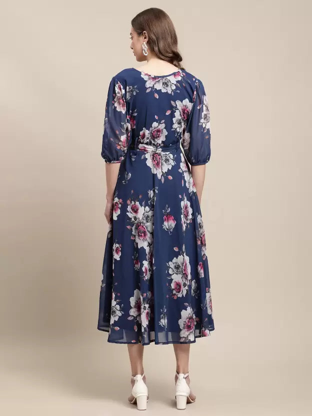 Women A-line Blue Dress