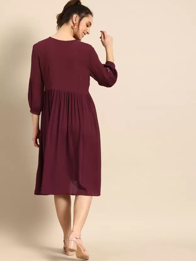 Women A-line Maroon Dress