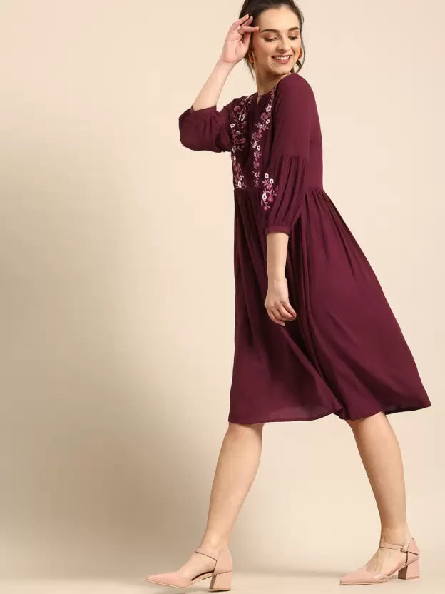 Women A-line Maroon Dress