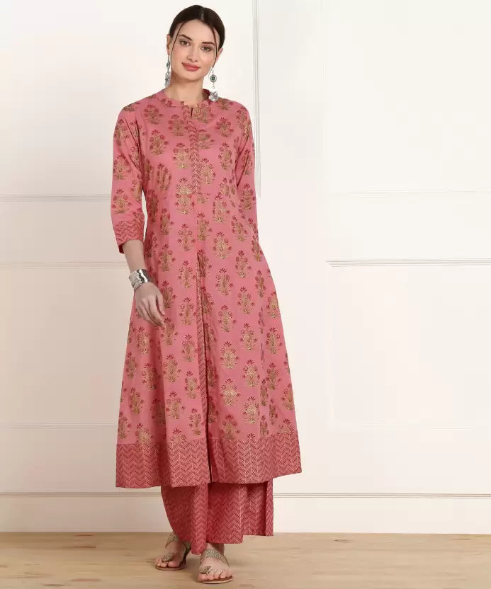 Women Cotton Blend Kurta Palazzo Set