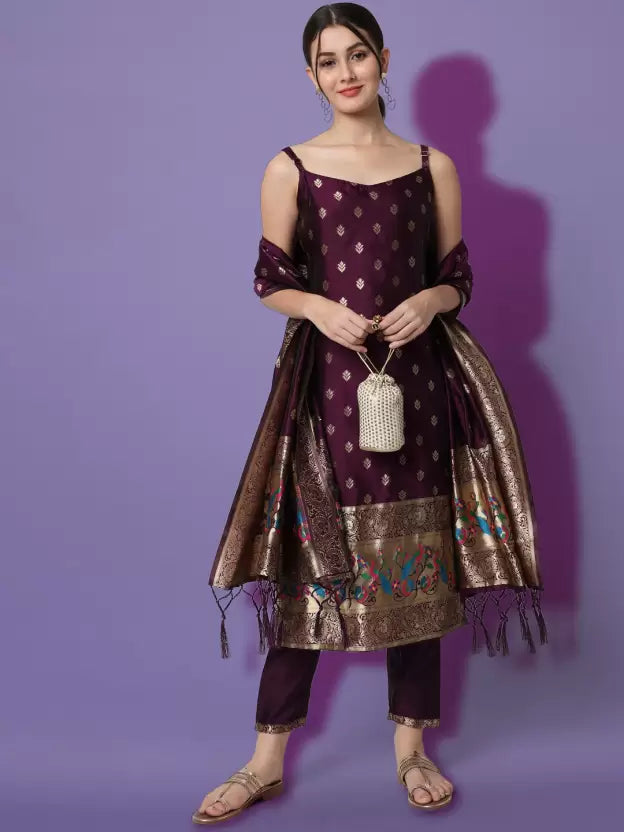 Women Cotton Silk Kurta Pant And Dupatta Set