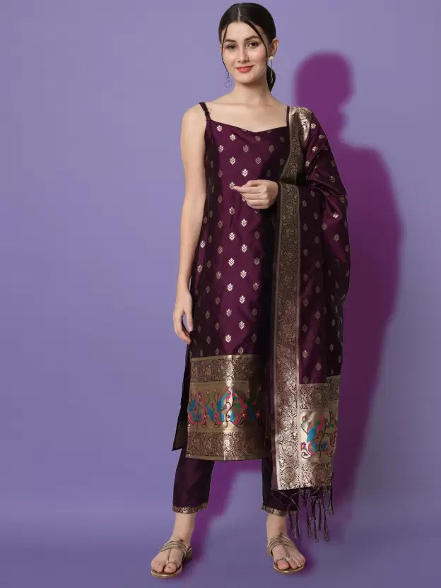 Women Cotton Silk Kurta Pant And Dupatta Set
