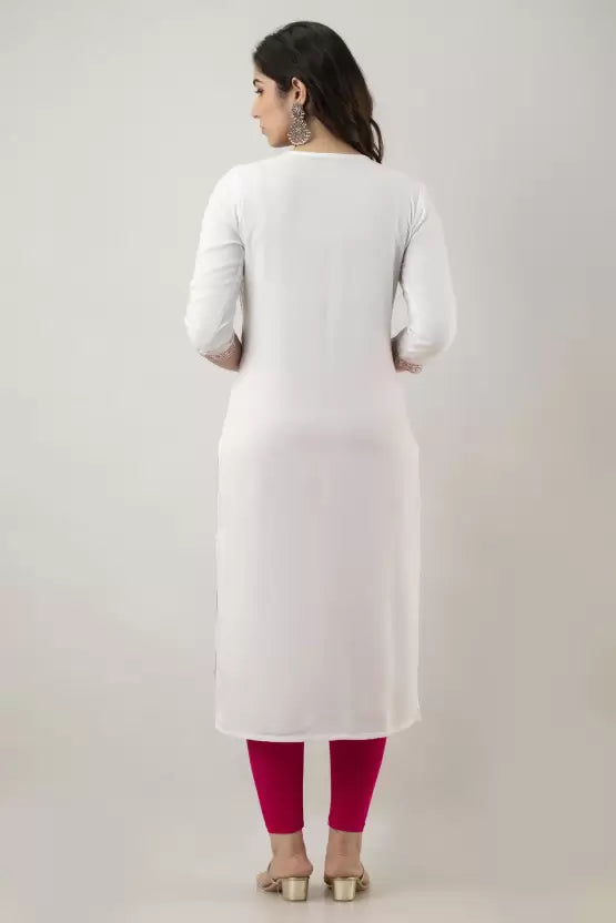 Women Embroidered Viscose Rayon Straight Kurta