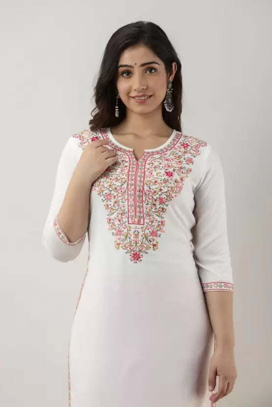 Women Embroidered Viscose Rayon Straight Kurta