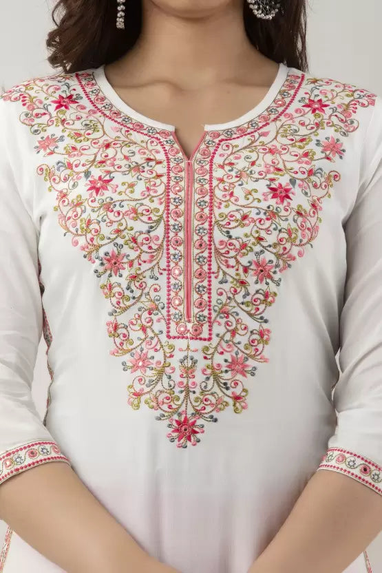 Women Embroidered Viscose Rayon Straight Kurta