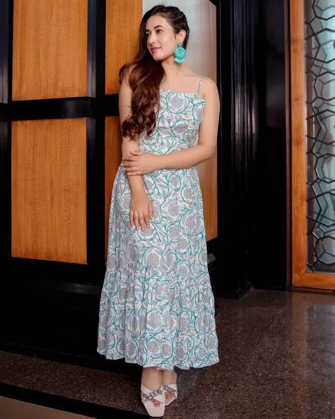 Women Ethnic Grey and Light Blue Dress