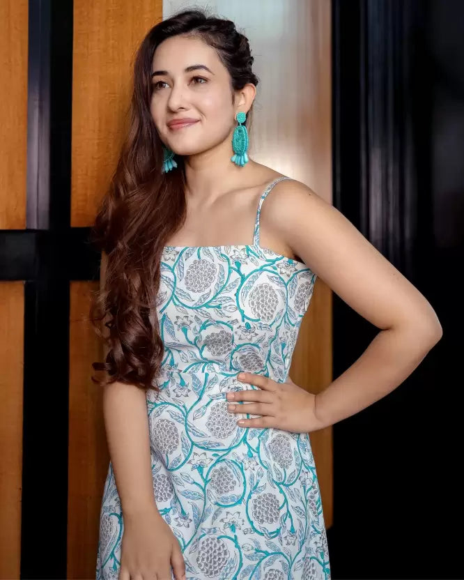 Women Ethnic Grey and Light Blue Dress