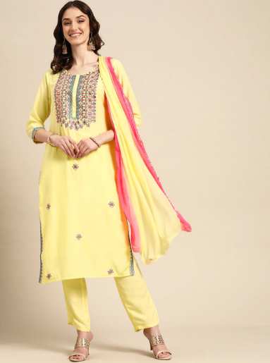 Women Ethnic Motifs Embroidered Kurta With Trousers & Dupatta