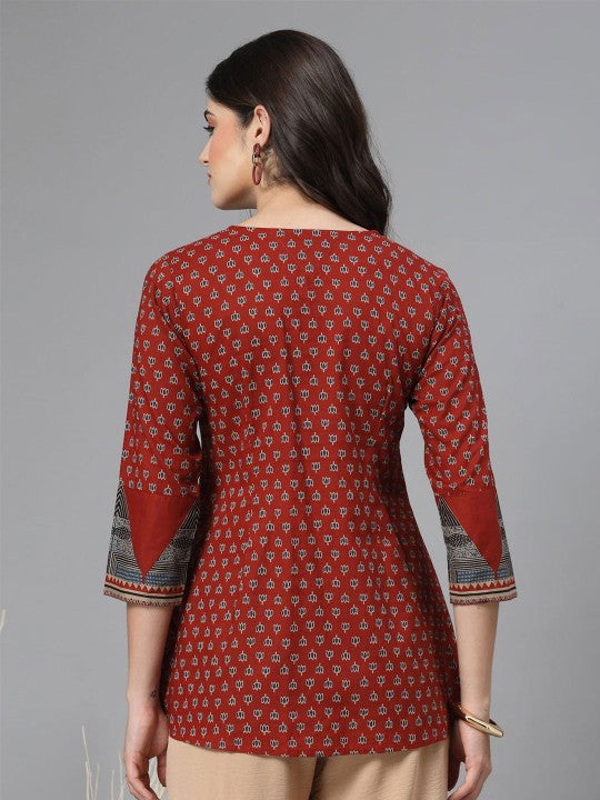 Women Ethnic Motifs Printed Ethnic Cotton A-Line Top