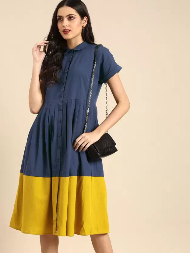 Women Fit and Flare Blue Dress