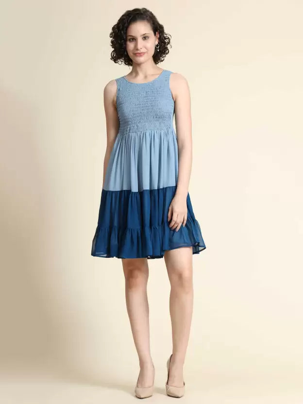 Women Fit and Flare Blue Dress