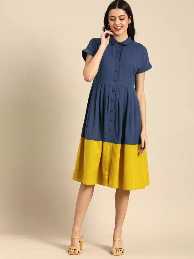 Women Fit and Flare Blue Dress