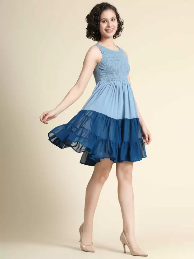 Women Fit and Flare Blue Dress