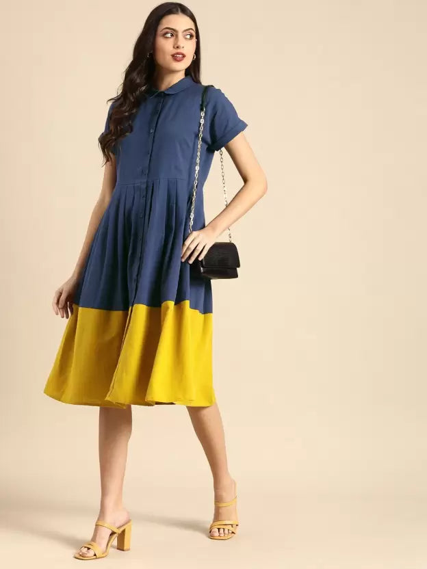 Women Fit and Flare Blue Dress