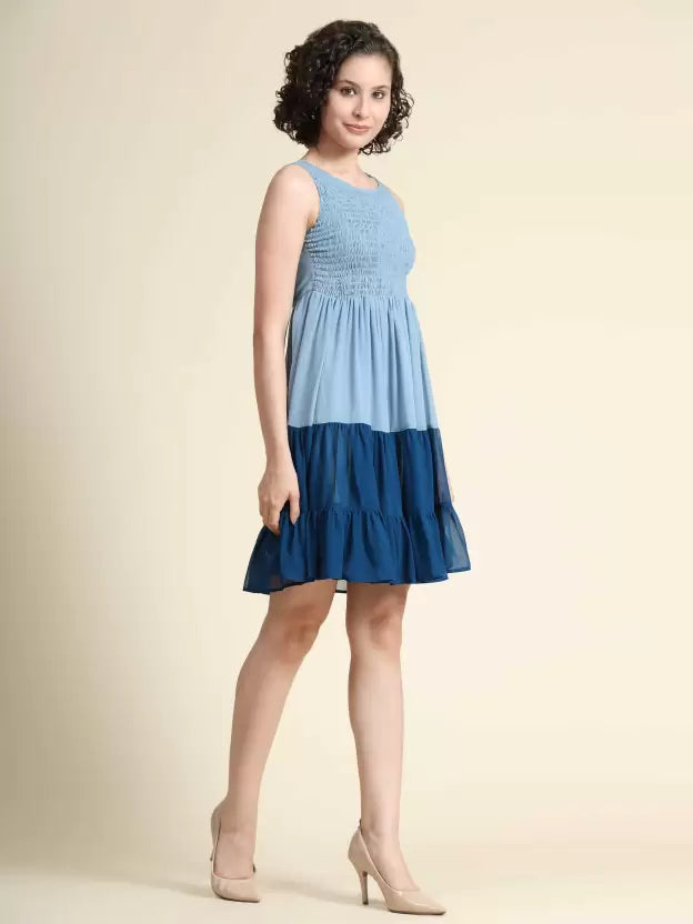 Women Fit and Flare Blue Dress