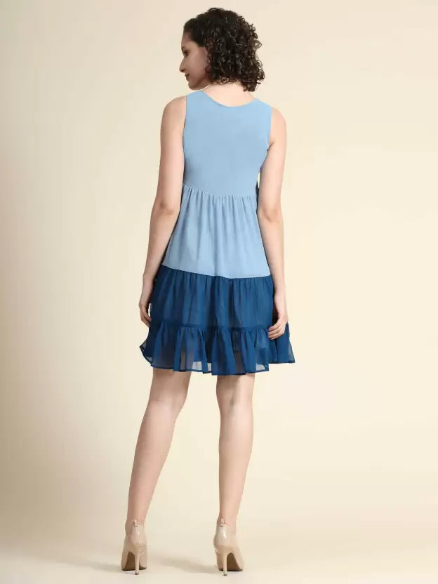 Women Fit and Flare Blue Dress