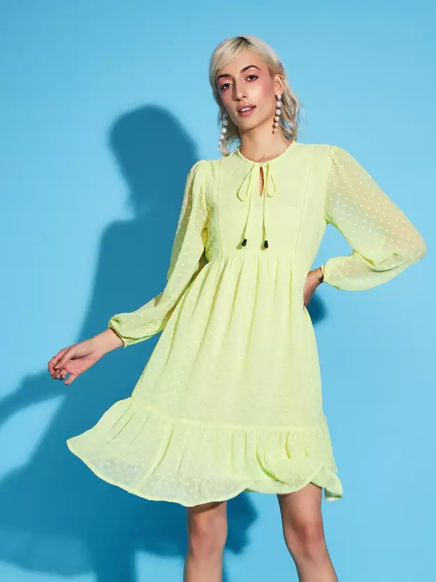 Women Fit and Flare Light Green Dress