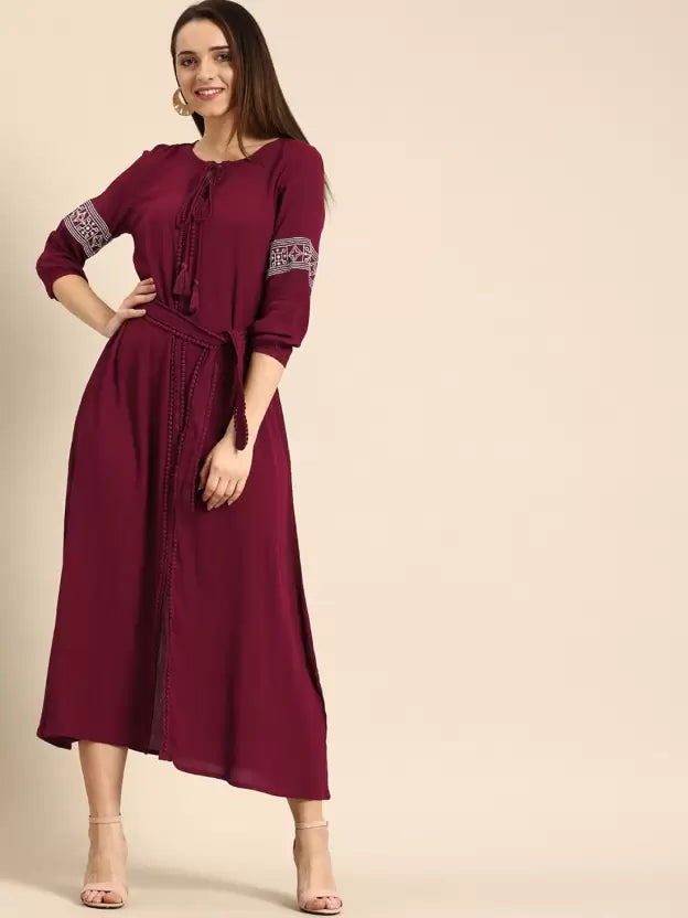 Women Fit and Flare Maroon Dress