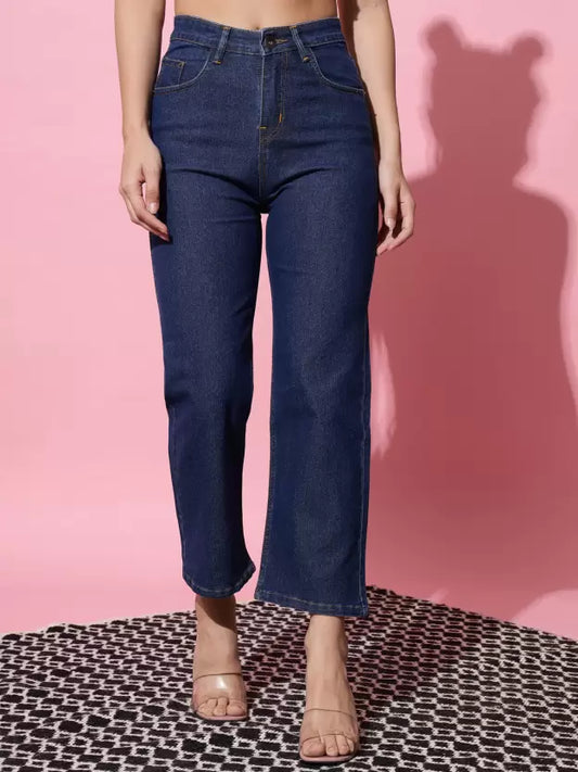 Women Flared Mid Rise Blue Jeans