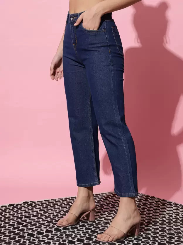 Women Flared Mid Rise Blue Jeans
