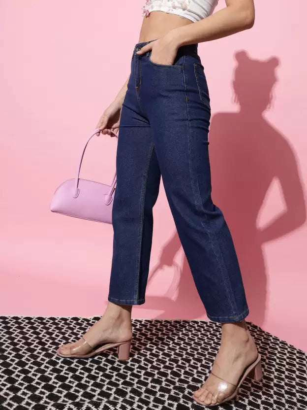 Women Flared Mid Rise Blue Jeans
