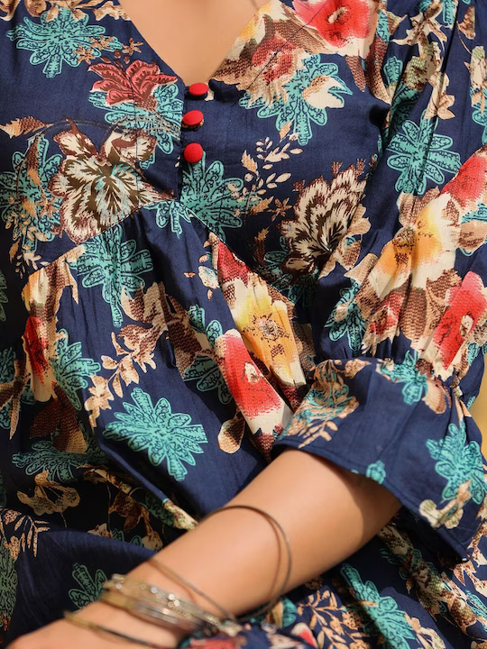 Women Floral Printed Pure Cotton A-Line Midi Dress