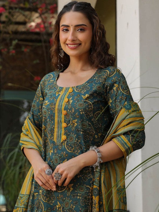 Women Floral Printed Regular Kurta with Trousers & With Dupatta