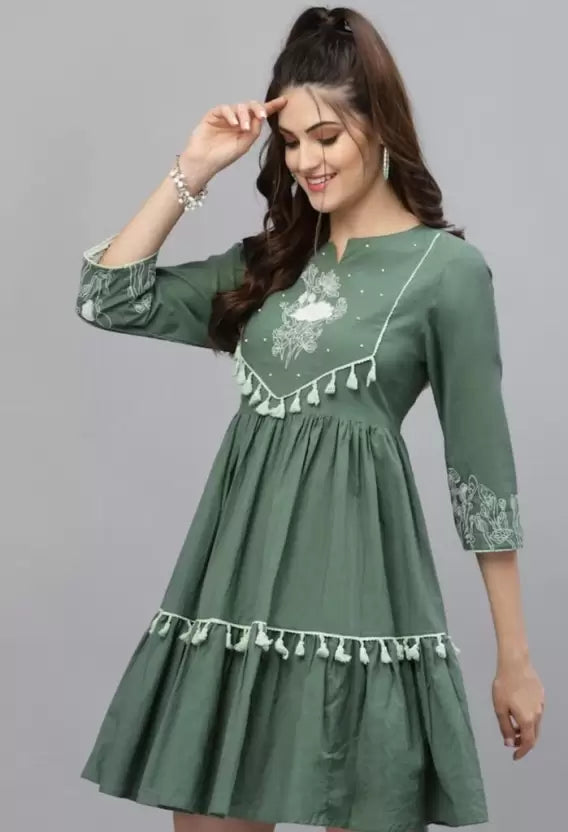 Women Gathered Green Dress