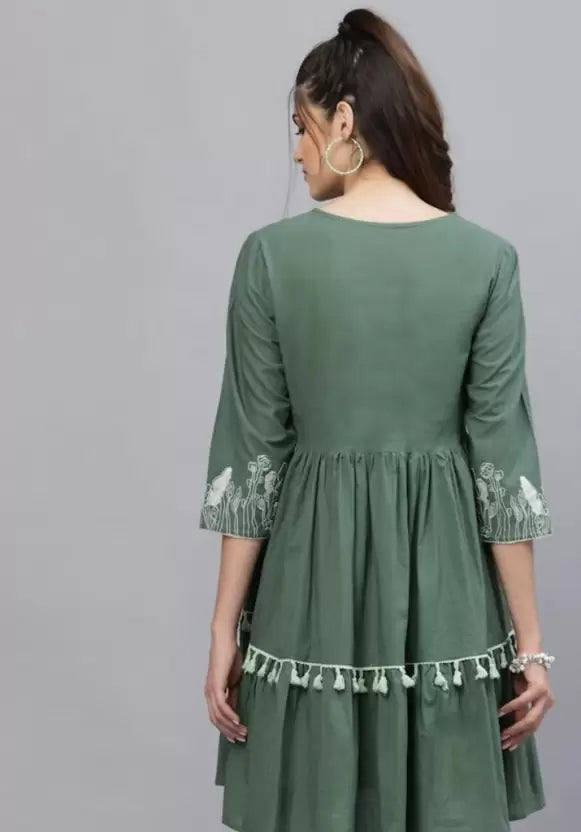 Women Gathered Green Dress
