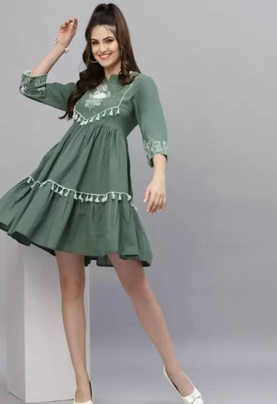 Women Gathered Green Dress