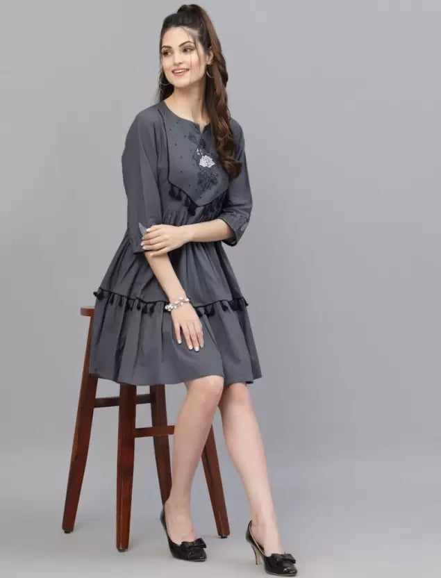 Women Gathered Grey Dress