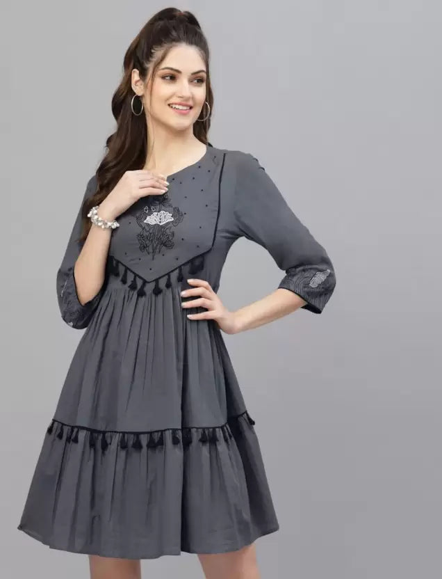 Women Gathered Grey Dress