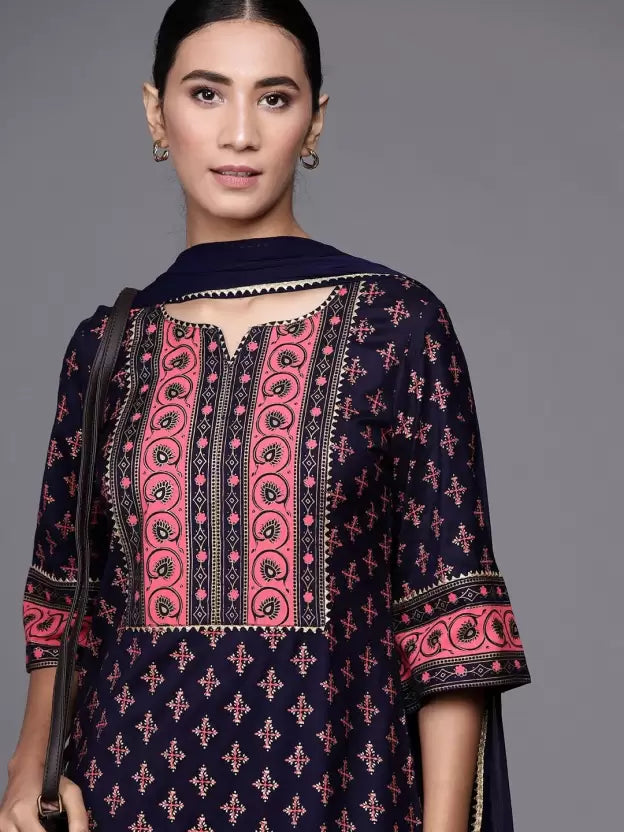 Women Kurta Pant And Dupatta Set Cotton Blend