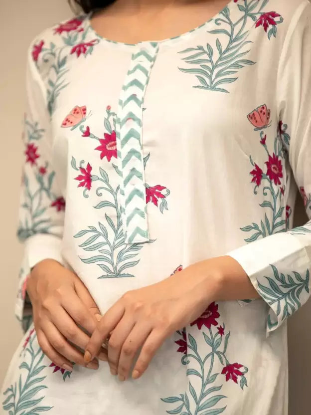 Women Kurta Pant And Dupatta Set Cotton Blend