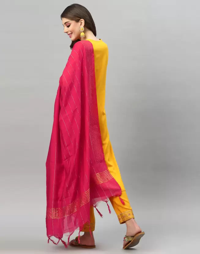 Women Kurta Pant And Dupatta Set Cotton Rayon