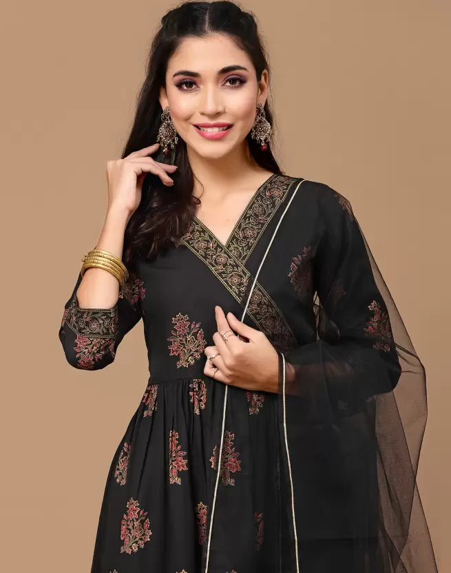Women Kurta Pant And Dupatta Set Cotton Rayon