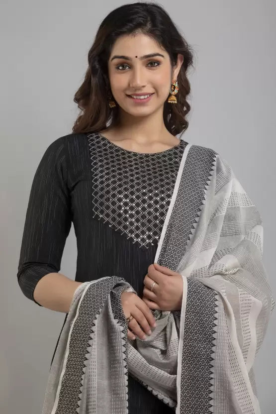 Women Kurta Pant And Dupatta Set Pure Cotton