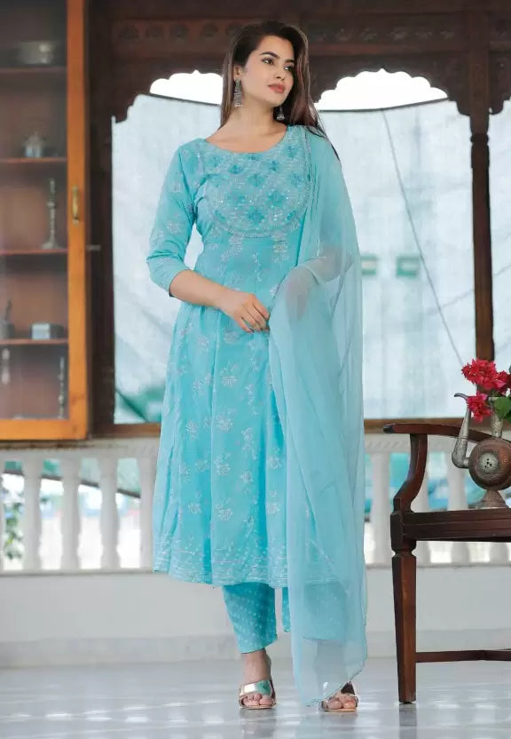Women Kurta Pant And Dupatta Set Viscose Rayon