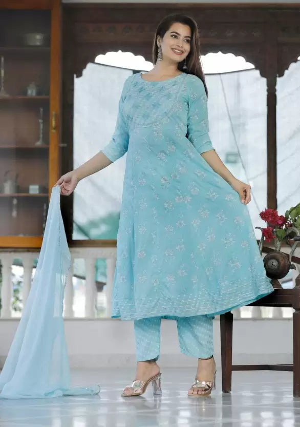 Women Kurta Pant And Dupatta Set Viscose Rayon