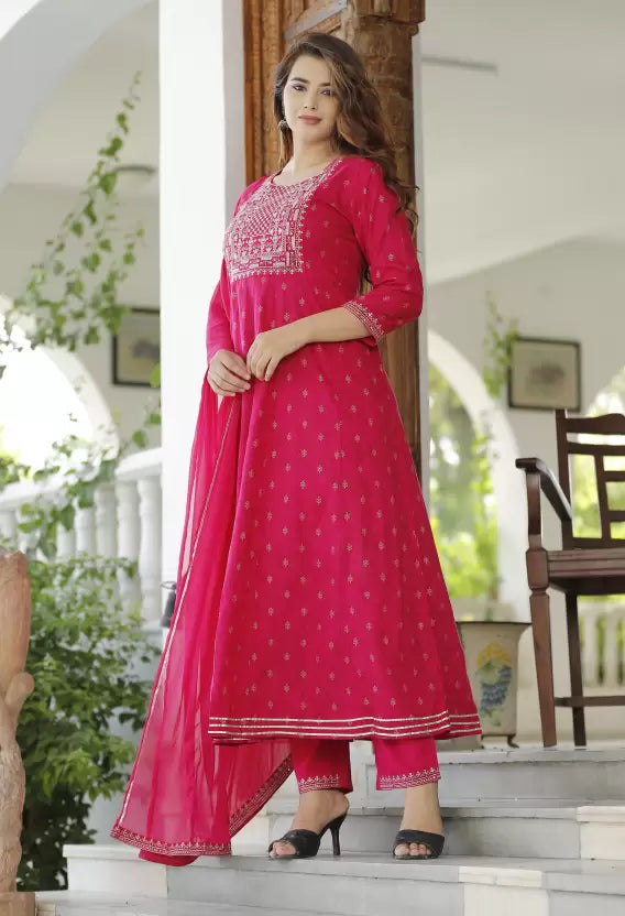 Women Kurta Pant And Dupatta Set Viscose Rayon