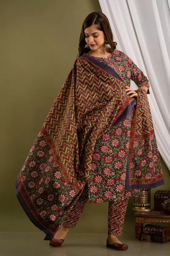 Women Kurta Pyjama & Dupatta Set Pure Cotton