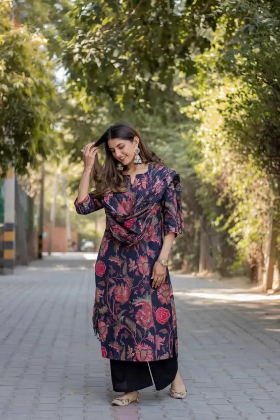 Women Kurta Sharara and Dupatta Set Cotton Blend
