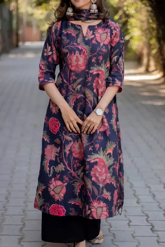 Women Kurta Sharara and Dupatta Set Cotton Blend